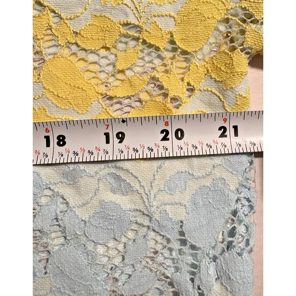 ZARA Pastel Lace Sheer Floral Top Blue Yellow Chevron Scallop Flutter Sleeve L - Picture 7 of 8